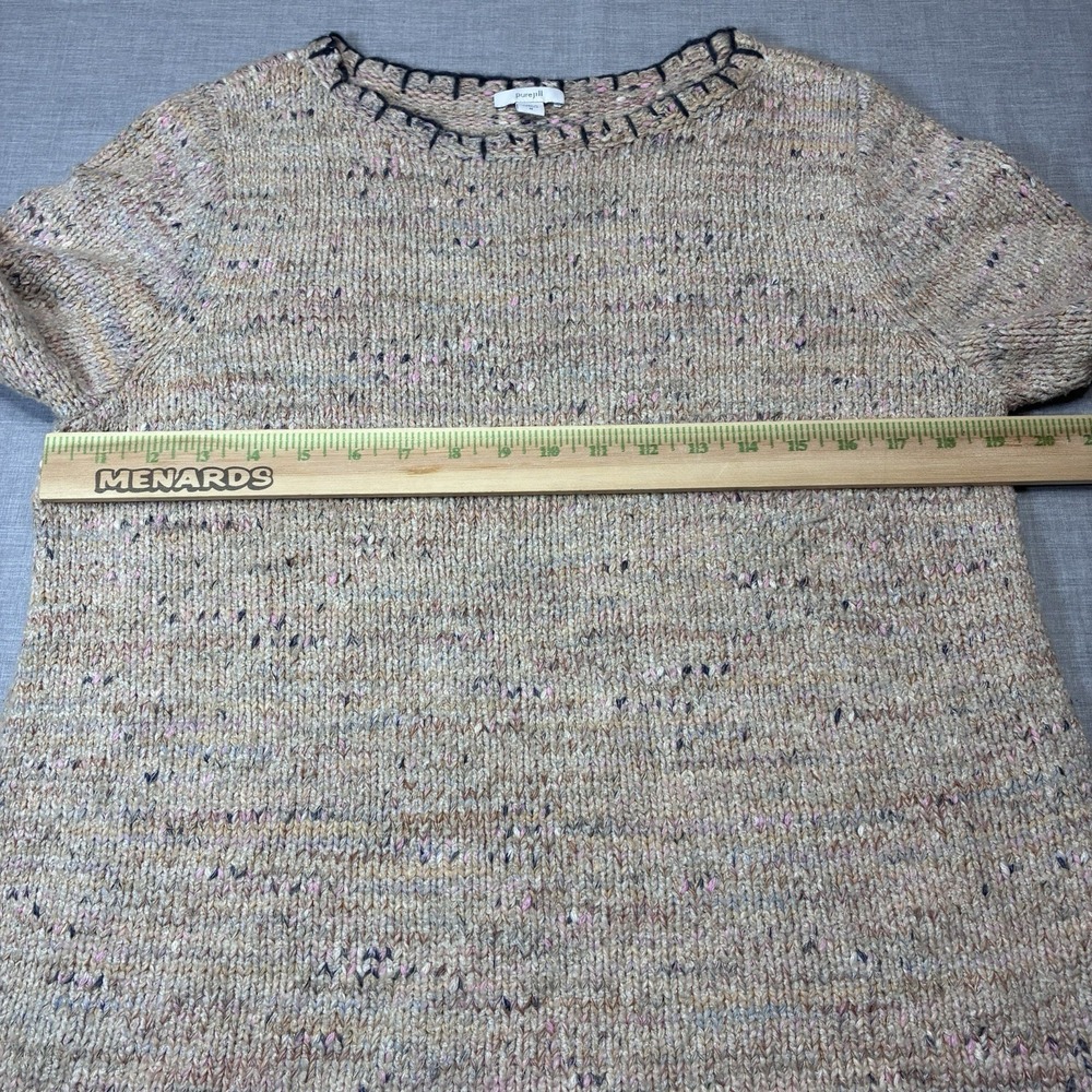 Pure Jill J. Jill Beige Marled Sweater Womens Medium Blanket Stitch Trim - Picture 8 of 12
